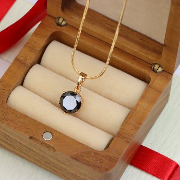 "Classic Round Black Pendant in Rose Gold with Glossy Faceted Finish, XPPT1501 - Picture 8 of 13